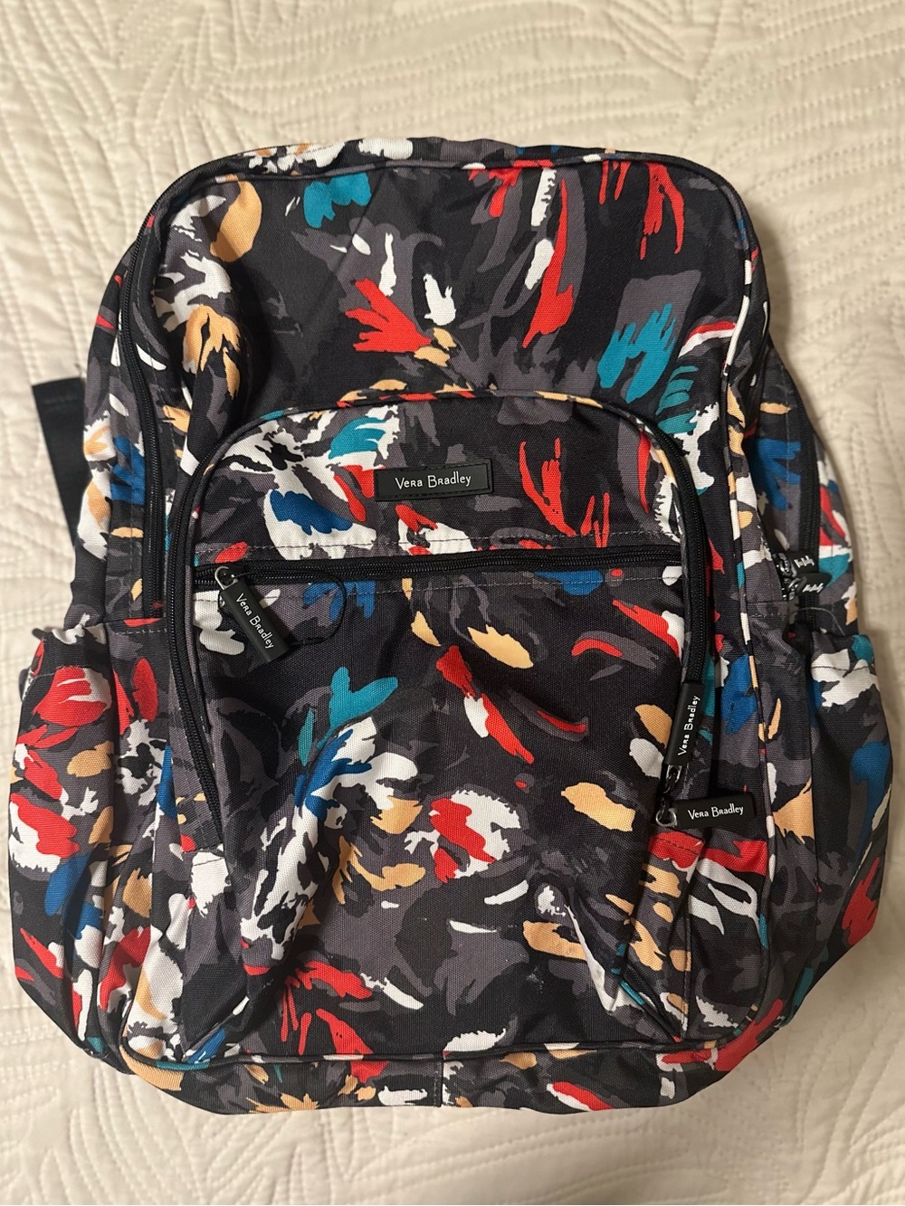 Vera Bradley Black Backpack with Multicolor Abstract Brushstroke Print